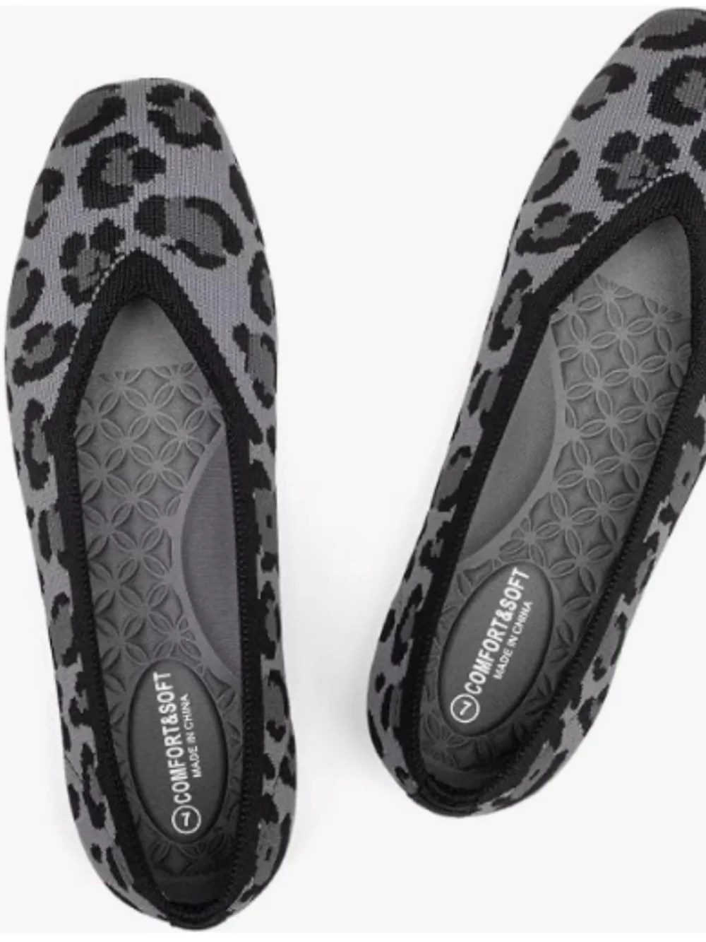 Frank Mully Women Square Toe Flat Shoes Comfortable Knitted Flats - Leopard